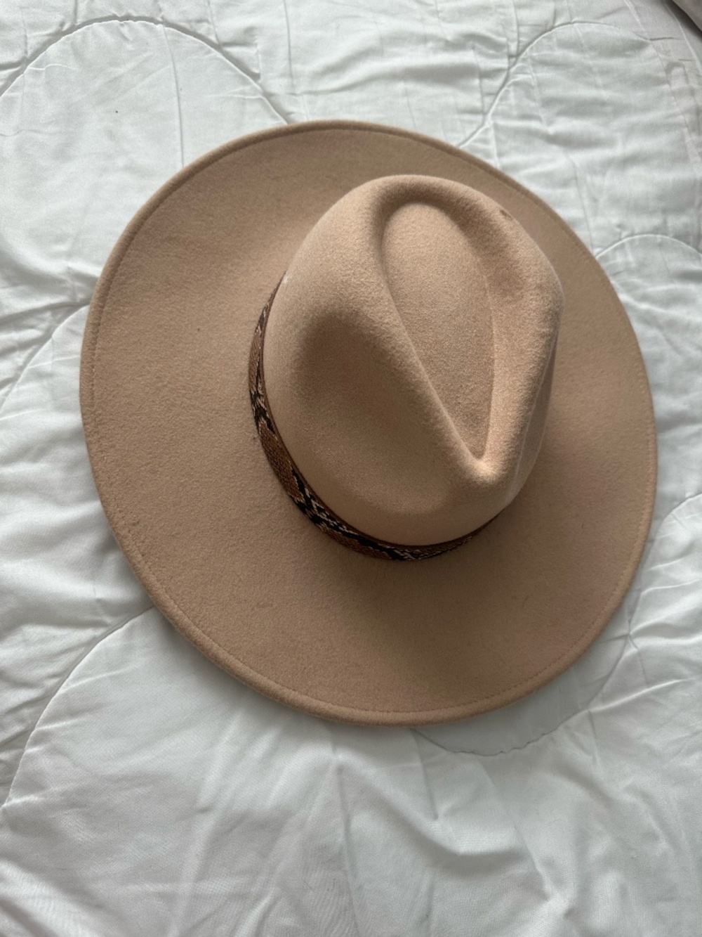 Tan Felt Wide Brim Hat with Snakeskin Band